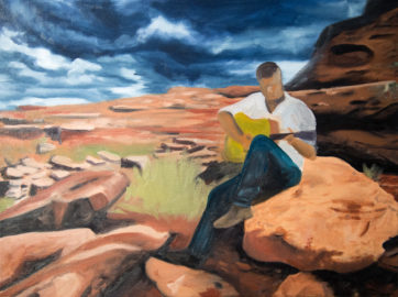 Guitar Player in The Desert Oil Painting In Progress